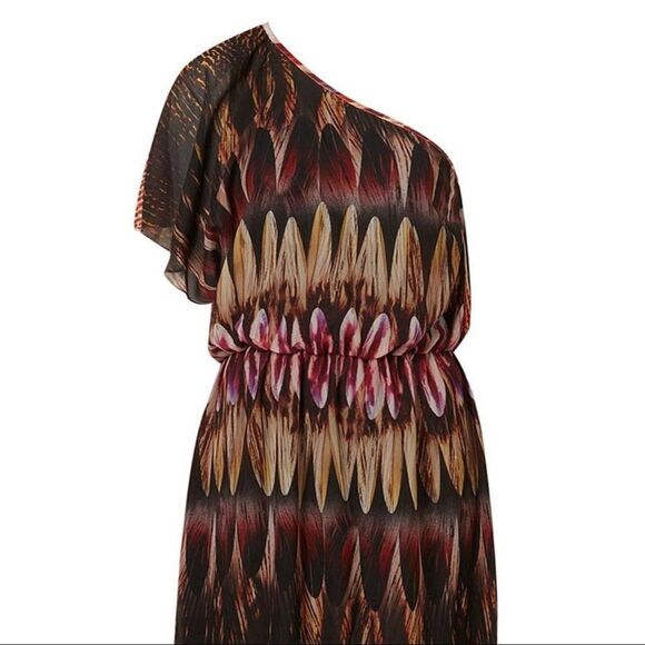 Topshop Feather Print One Shoulder Off Shoulder Maxi Dress Size US 8 - Picture 2 of 7